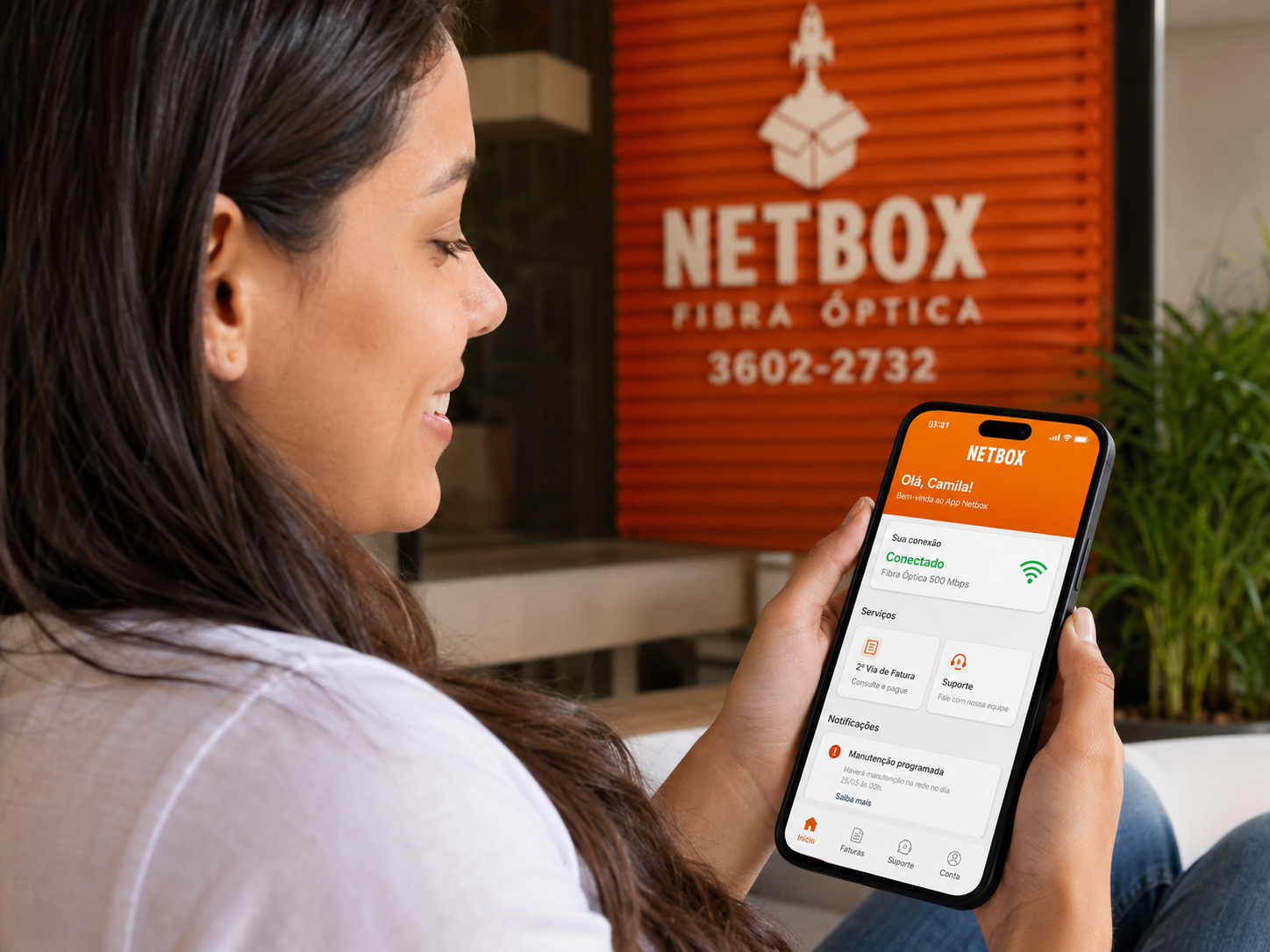 Aplicativo Netbox sendo usado em um celular